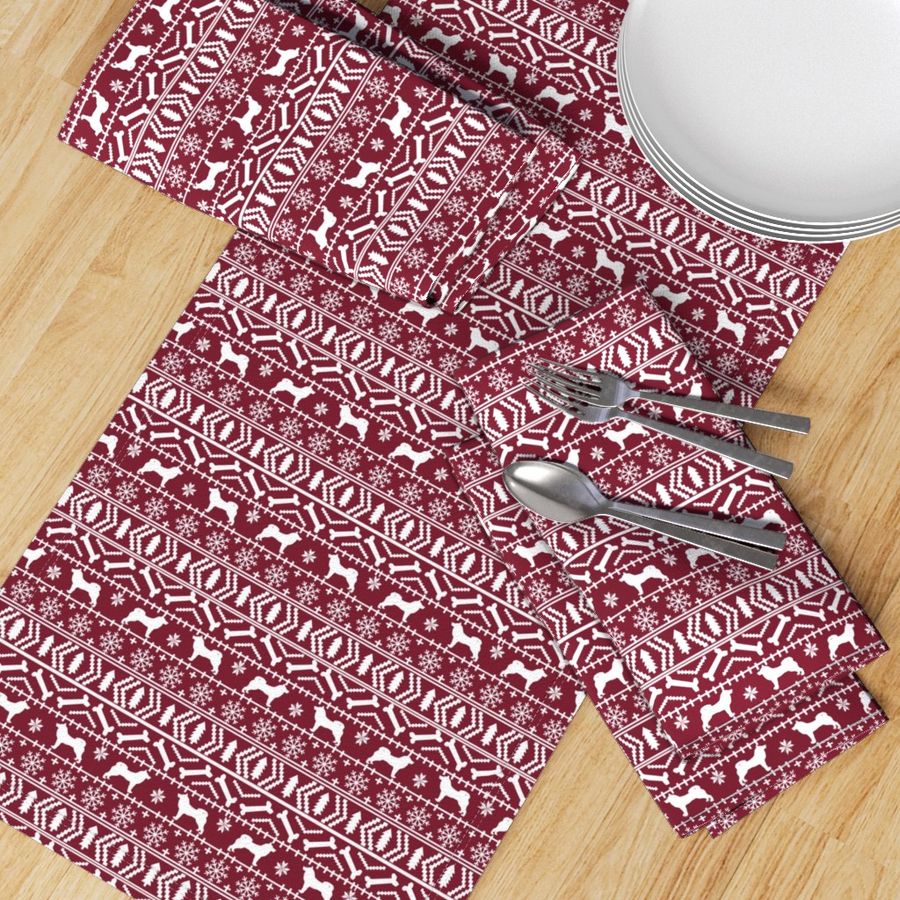 Akita fair isle christmas dog fabric pattern maroon