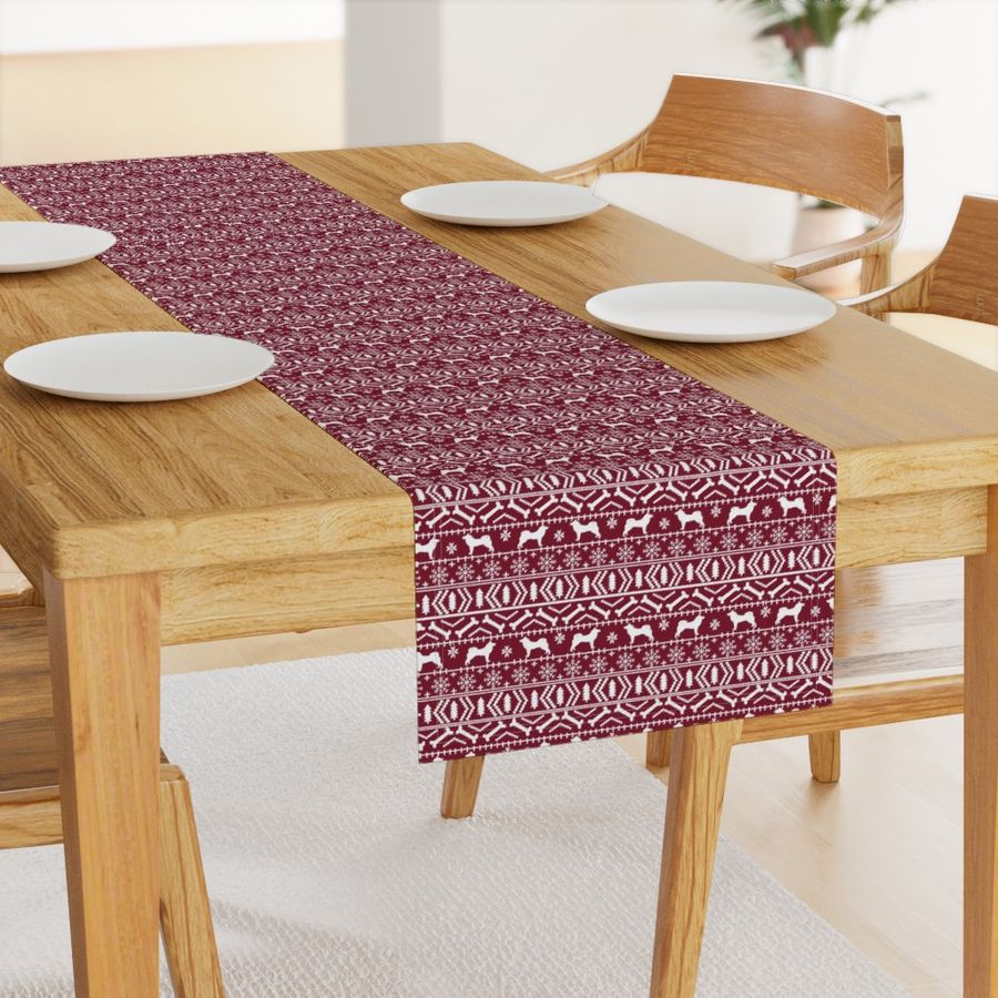 Akita fair isle christmas dog fabric pattern maroon