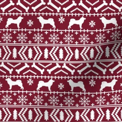 Akita fair isle christmas dog fabric pattern maroon