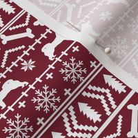 Akita fair isle christmas dog fabric pattern maroon