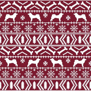 Akita fair isle christmas dog fabric pattern maroon