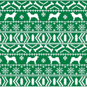 Akita fair isle christmas dog fabric pattern green