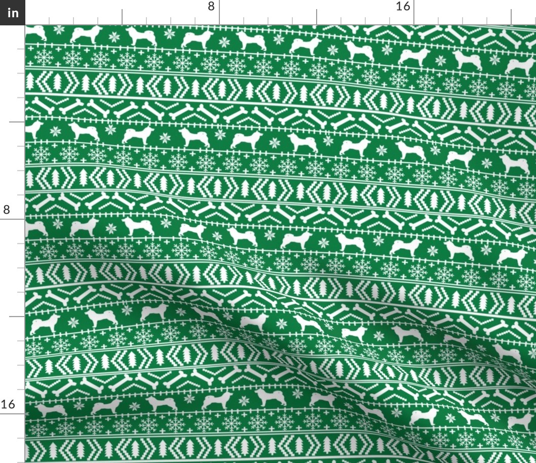 Akita fair isle christmas dog fabric pattern green