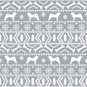 Akita fair isle christmas dog fabric pattern grey