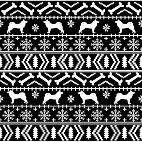Akita fair isle christmas dog fabric pattern black