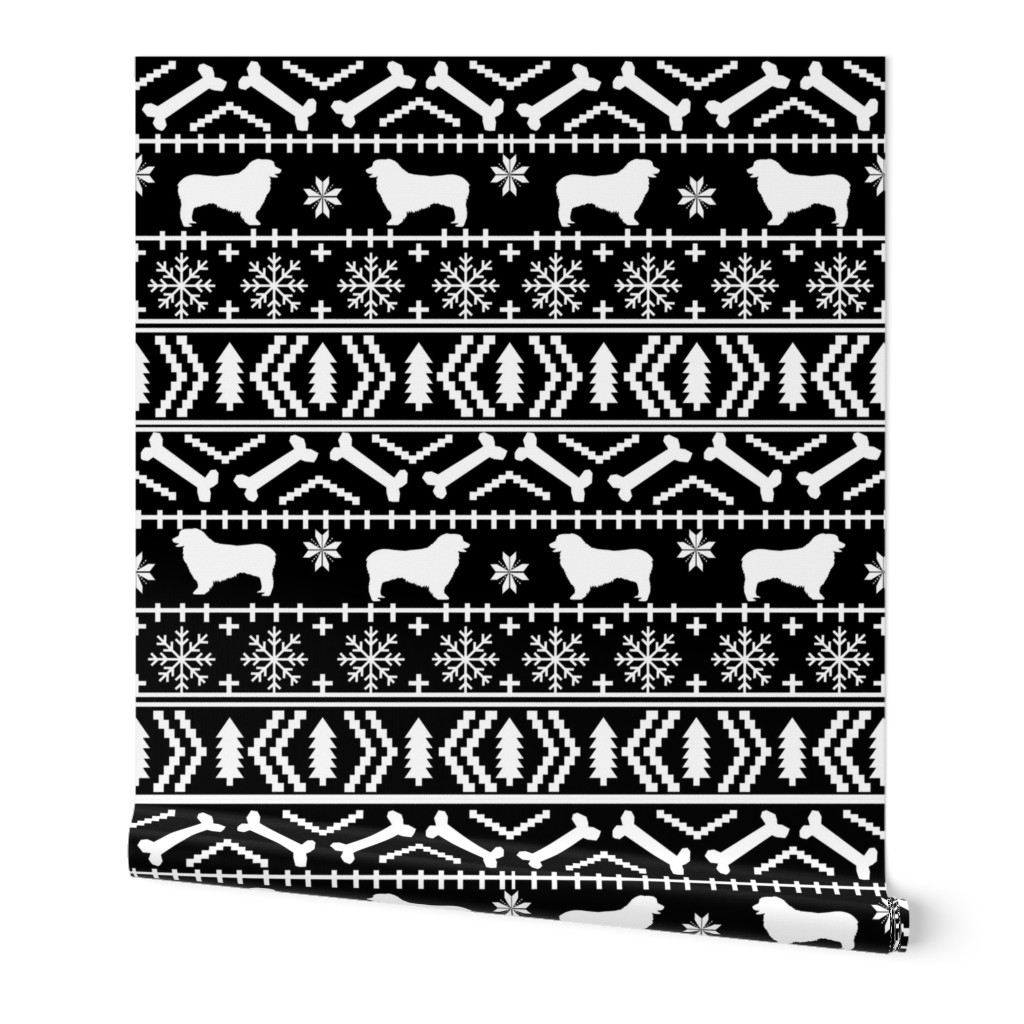 Australian Shepherd fair isle christmas dog fabric pattern black