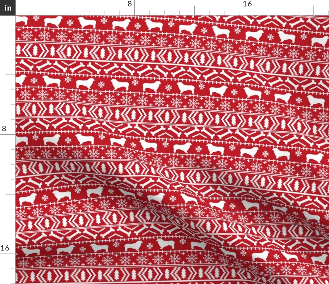 Australian Shepherd fair isle christmas dog fabric pattern red