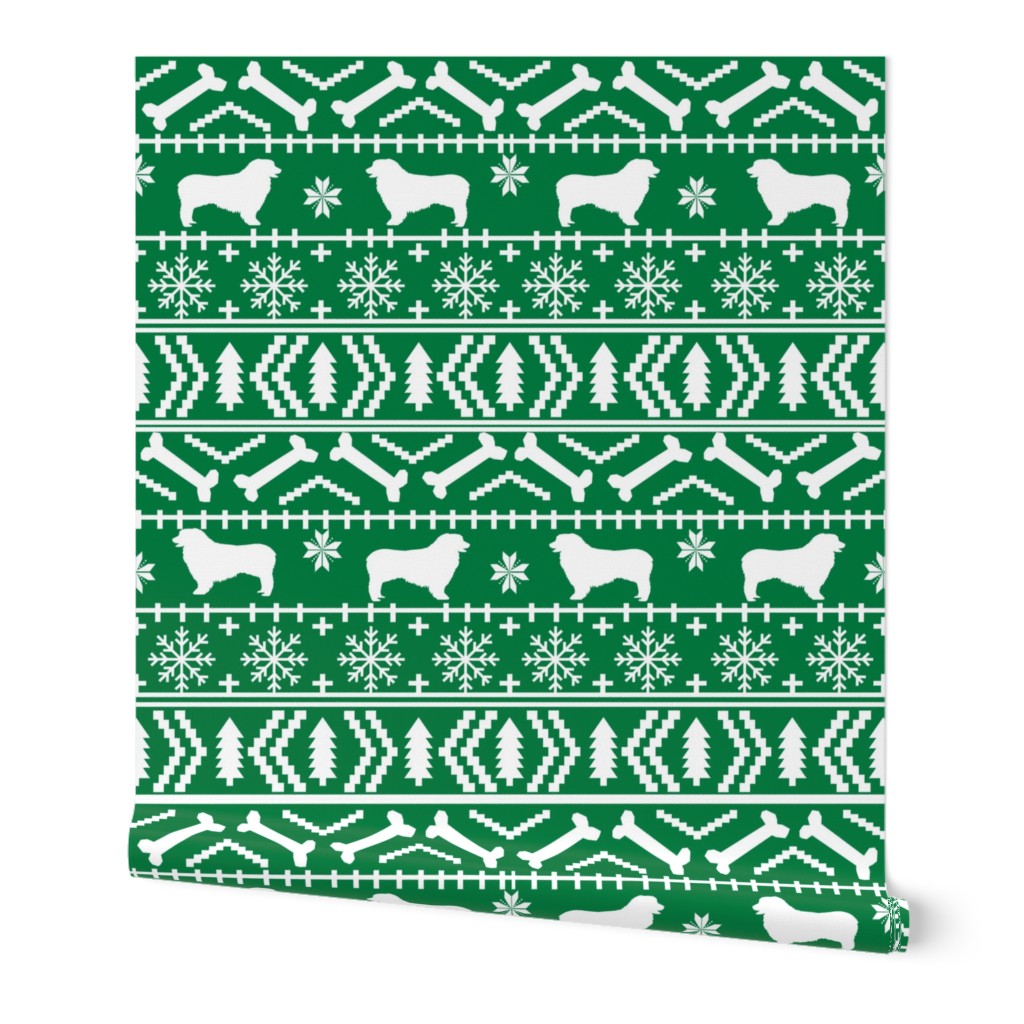 Australian Shepherd fair isle christmas dog fabric pattern green