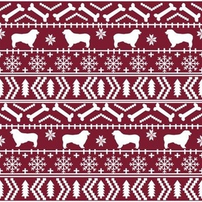 Australian Shepherd fair isle christmas dog fabric pattern maroon