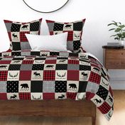 Woodland Quilt Top - Bear Moose + Antler Wholecloth Baby Boy Blanket Panel - Black, Red + Cream Design- Ginger Lous