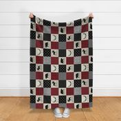 Woodland Quilt Top ROTATED - Bear Moose + Antler Wholecloth Baby Boy Blanket Panel - Black, Red + Cream Design- Ginger Lous