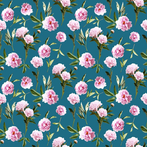 Peonies in Her Dreams deep teal