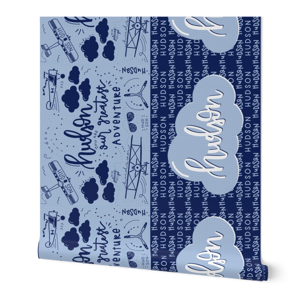 Hudson Name Double Sided Swaddle Aviation Theme