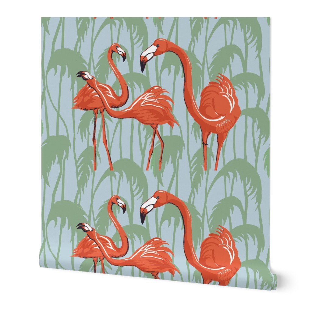 Pink Flamingoes - 4 on yard of satin