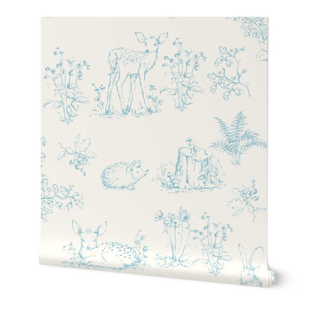 Sketch Woodland Forest / Light Blue on Creamy White