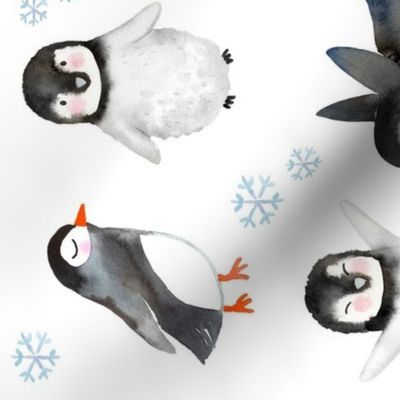 Large Rotated // Winter Penguins // White