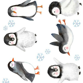 Large Rotated // Winter Penguins // White