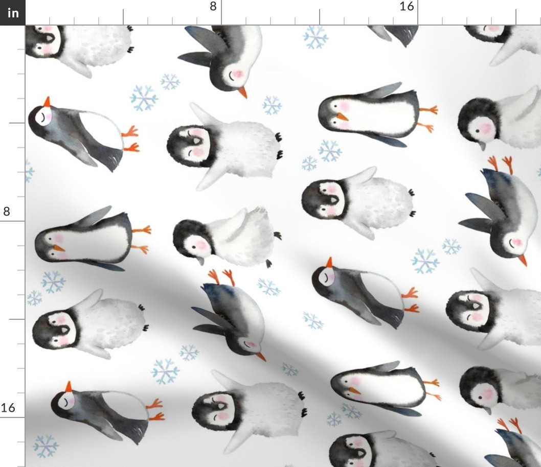 Large Rotated // Winter Penguins // White