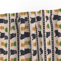 Primitive Pug and pineapple - small border length black