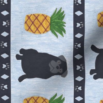 Primitive Pug and pineapple - slate blue large border length black