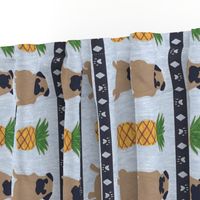 Primitive Pug and pineapple - slate blue large border length