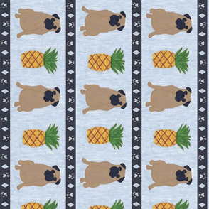 Primitive Pug and pineapple - slate blue large border length