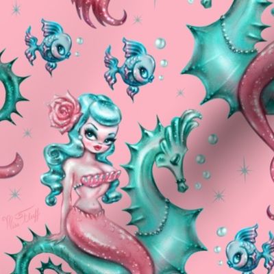 Mysterious Mermaid on Pink- MEDIUM