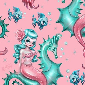 Mysterious Mermaid on Pink- MEDIUM