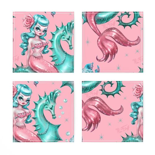 Mysterious Mermaid on Pink- LARGE