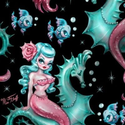 Mysterious Mermaid on Black- MEDIUM 