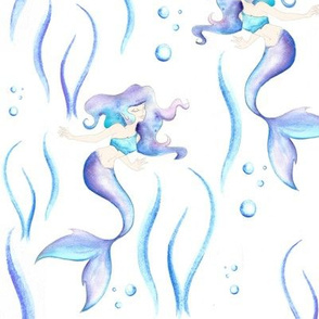 6” Watercolor Mermaids on white