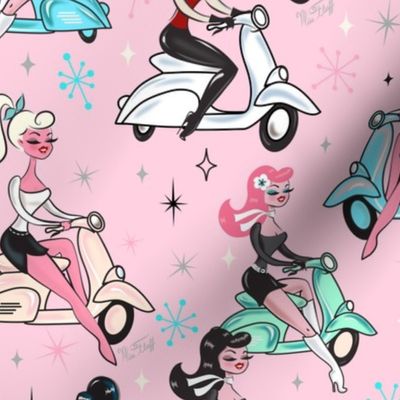 Scooter Girls on Pink - MEDIUM