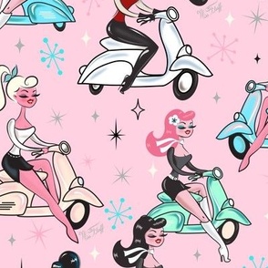 Scooter Girls on Pink - MEDIUM