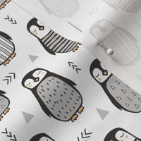 Penguins Black&White  with Sweater Geometric and Triangles  in Grey on White 2 inch small tiny