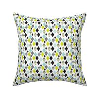 Aztec mint blue lime green yellow black and white geometric diamond fabric SMALL