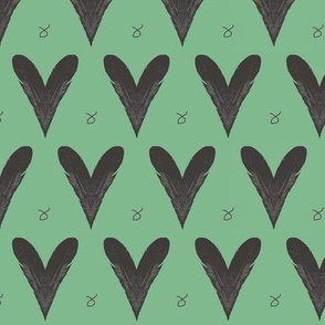Hearts from Feathers Green Upholstery Fabric