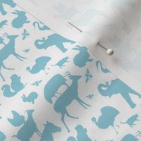 Farm, Zoo and Woodland Animal Menagerie in Light Blue on White