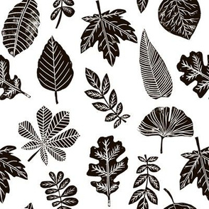 Leaves botanical nature walk autumn fall spring summer pattern black and white
