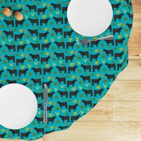 angus cattle fabric cattle cactus design - turquoise