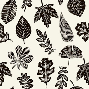  Leaves botanical nature walk autumn fall spring summer pattern cream black