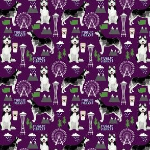 husky seattle fabric dogs in seattle cute dog fabric - dark purple