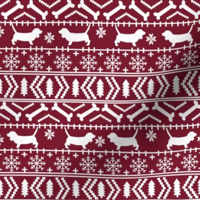 Basset Hound fair isle christmas dog breed fabric pattern maroon