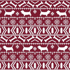 Basset Hound fair isle christmas dog breed fabric pattern maroon