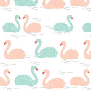 swans fabric // mint bird birds elegant beautiful birds mint and pink swans
