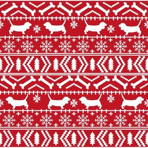 Basset Hound fair isle christmas dog breed fabric pattern red