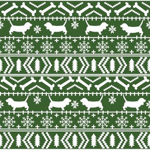 Basset Hound fair isle christmas dog breed fabric pattern green