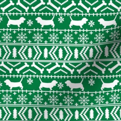 Basset Hound fair isle christmas dog breed fabric pattern bright green