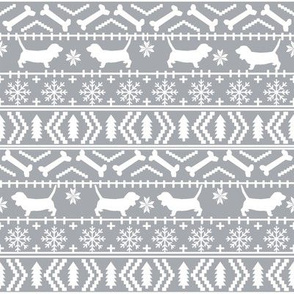 Basset Hound fair isle christmas dog breed fabric pattern grey