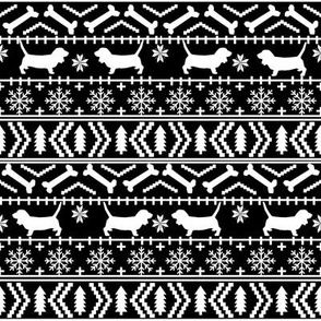 Basset Hound fair isle christmas dog breed fabric pattern black and white