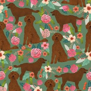 golden doodle dog fabric florals and dogs design - green
